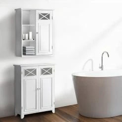 TeamsonUS Teamson Home Dawson Removable Wooden Wall Cabinet With Cross Molding, White