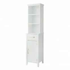 TeamsonUS Teamson Home Newport Contemporary Wooden Linen Tower Storage Cabinet With Open Shelves, White