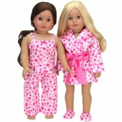 TeamsonUS Sophia's Satin Heart Print Pajamas Set For 18" Dolls, Pink