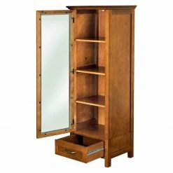 TeamsonUS Teamson Home Avery Wooden Linen Tower Cabinet With Storage, Oiled Oak