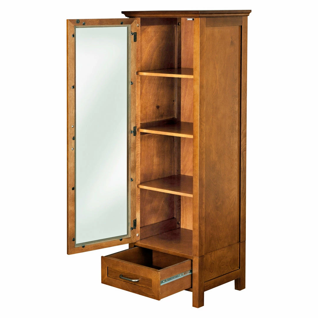 TeamsonUS Teamson Home Avery Wooden Linen Tower Cabinet With Storage, Oiled Oak