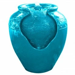 TeamsonUS Teamson Home Outdoor Glazed Pot Floor Fountain With LED Lights, Teal