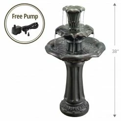 TeamsonUS Teamson Home Outdoor Lily Flower Stone 3-Tier Waterfall Fountain, Gray