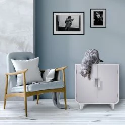 TeamsonUS Teamson Pets Dyad Wooden Cat Litter Box Enclosure And Side Table, Alpine White