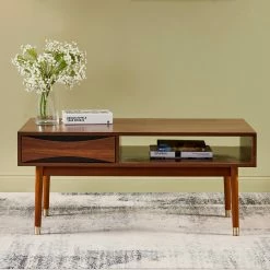 TeamsonUS Teamson Home Dawson Modern Wooden Coffee Table With Storage, Walnut