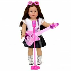 TeamsonUS Kids Sophia's Rock 'n Roll Music Set With Guitar, Sunglasses And Microphone For 18" Dolls, Pink