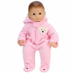 TeamsonUS Kids Sophia's Fleece Bear Hooded Snowsuit Outfit For 15'' Dolls, Light Pink