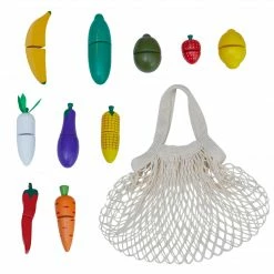TeamsonUS Teamson Kids Little Chef Frankfurt 21 Piece Wooden Produce Shopping Bag Set With Pretend Fruit And Vegetables, Multicolor