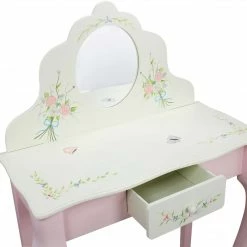 TeamsonUS Fantasy Fields Kids Furniture Play Vanity Table And Stool, Pink/White
