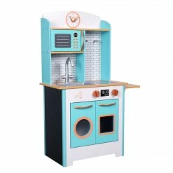 TeamsonUS New Teamson Kids Little Chef Santos Retro Wooden Kitchen Playset, Aqua/White