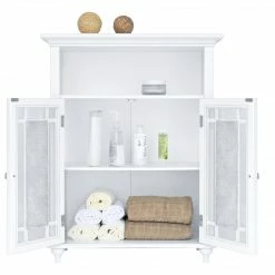 TeamsonUS Teamson Home Windsor Wooden Floor Cabinet With Glass Mosaic Doors, White