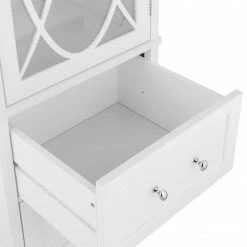 TeamsonUS Teamson Home Florence Wooden Linen Tower Cabinet With Storage, White