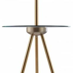 TeamsonUS Teamson Home Myra Floor Lamp With Glass Table And Built-In USB Port, Gold/White