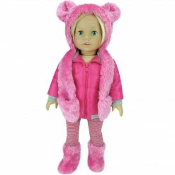 TeamsonUS Sophia's 4 Piece Winter Outfit With Bear Fur Hat Set For 18'' Dolls, Hot Pink Kids
