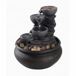 TeamsonUS Teamson Home Tabletop Fountain With LED Light, Stone Gray