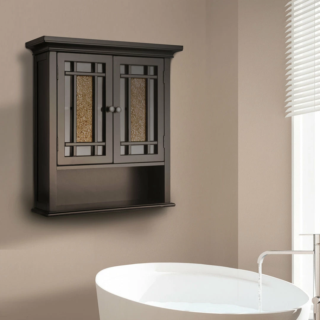 TeamsonUS Teamson Home Windsor Removable Wooden Wall Cabinet With Glass Mosaic Doors, Dark Espresso
