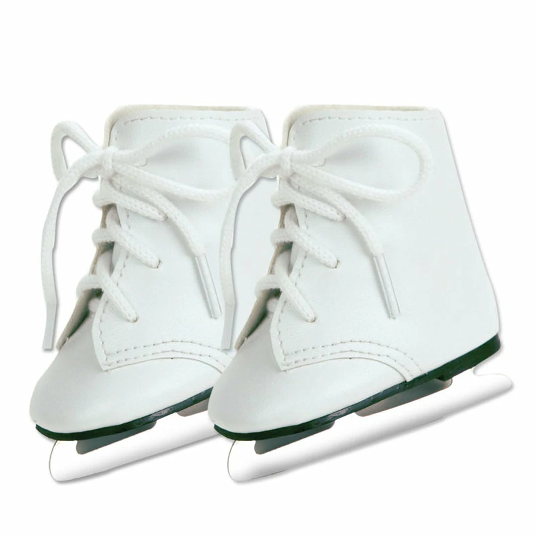 TeamsonUS Sophia's Faux Leather Ice Skates With Ties For 18" Dolls, White Kids