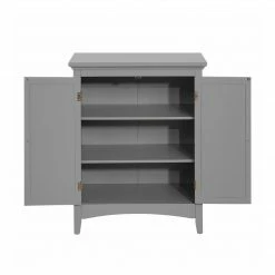 TeamsonUS Teamson Home Glancy Wooden Floor Cabinet With Shutter Doors And Adjustable Shelves, Gray New