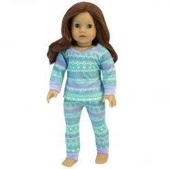 TeamsonUS Sophia's Pattern Pajama Set With Long Sleeve And Pants For 18" Dolls, Aqua/Purple Kids