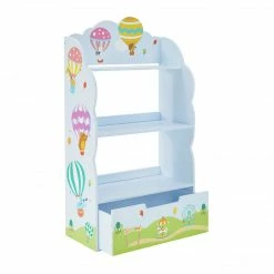 TeamsonUS Fantasy Fields Kids Hot Air Balloon Wooden Bookshelf With Storage Drawer, Blue/Green