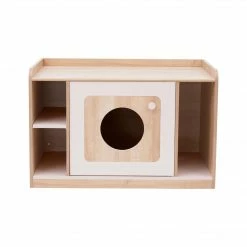 TeamsonUS Teamson Pets Daisy Mixed Wood Cat Litter Box Enclosure Storage Bench, Tan New