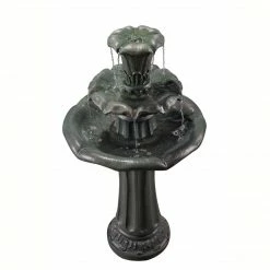 TeamsonUS Teamson Home Outdoor Lily Flower Stone 3-Tier Waterfall Fountain, Gray