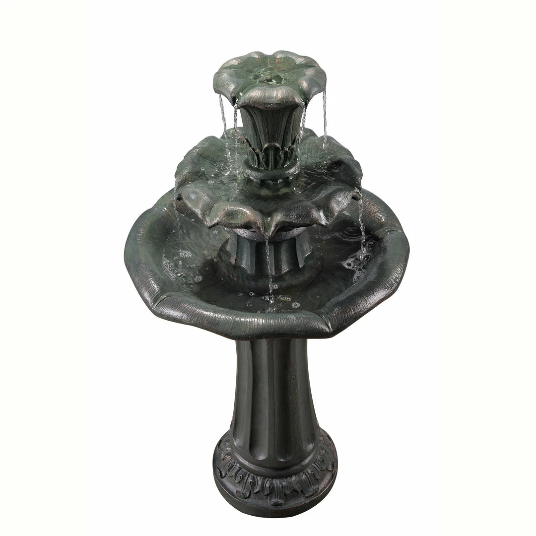 TeamsonUS Teamson Home Outdoor Lily Flower Stone 3-Tier Waterfall Fountain, Gray