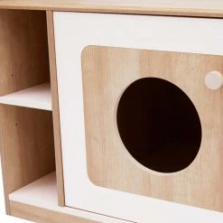 TeamsonUS Teamson Pets Daisy Mixed Wood Cat Litter Box Enclosure Storage Bench, Tan New