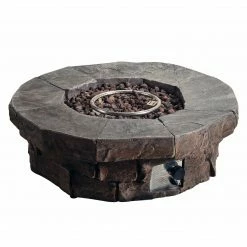 TeamsonUS Teamson Home Outdoor Circular Stone-Look Propane Gas Fire Pit, Slate Gray