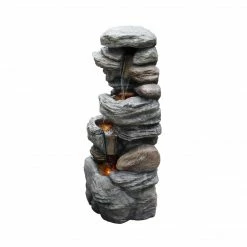 TeamsonUS New Teamson Home Indoor/Outdoor 4-Tier Stacked Stone-Look Tall Waterfall Fountain With LED Lights
