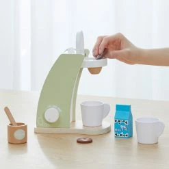 TeamsonUS New Teamson Kids Little Chef Frankfurt 8 Piece Wooden Play Kitchen Coffee Machine Set, Green