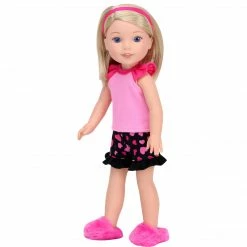 TeamsonUS Sophia's Pajama Set With Slippers For 14.5" Dolls, Pink/Black Kids