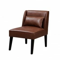 TeamsonUS Teamson Home Marc Faux Leather Lounge Chair With Pillow And Solid Wood Legs, Brown