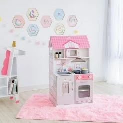TeamsonUS Teamson Kids Ariel 2-in-1 Double-Sided Play Kitchen With Accessories And Furnished Dollhouse For 12