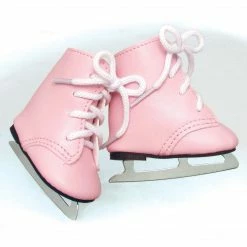 TeamsonUS Sophia's Faux Leather Ice Skates With Ties For 18" Dolls, Pink