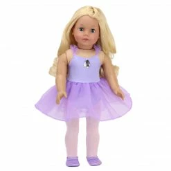 TeamsonUS Sophia’s Complete Two-Piece Ballet Outfit With Leotard, Attached Overskirt, & Matching Satin Slippers For 18” Dolls, Lavender Kids
