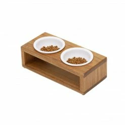 TeamsonUS Teamson Pets Billie Small Elevated Wood Pet Feeder With Ceramic Bowls, Brown New