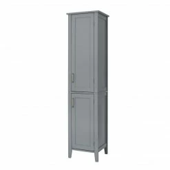 TeamsonUS Teamson Home Mercer Mid Century Modern Linen Tower Storage Cabinet With Two Doors, Gray