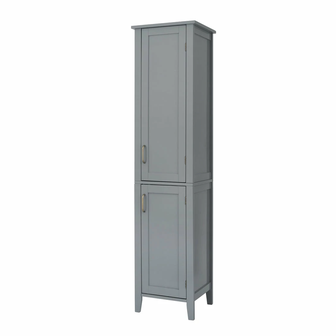 TeamsonUS Teamson Home Mercer Mid Century Modern Linen Tower Storage Cabinet With Two Doors, Gray