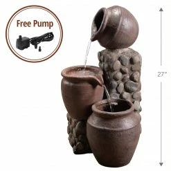 TeamsonUS Teamson Home Outdoor Cascading Stacked Pot Waterfall Fountain, Gray