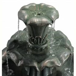 TeamsonUS Teamson Home Outdoor Lily Flower Stone 3-Tier Waterfall Fountain, Gray