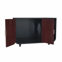 TeamsonUS Teamson Pets Large Dyad Wooden Cat Litter Box Enclosure And Side Table, Mocha Walnut