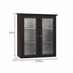TeamsonUS Teamson Home Chesterfield Removable Wooden Wall Cabinet With 2 Waffle Glass Doors, Espresso