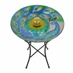 TeamsonUS Teamson Home 18 Inch Solar Glass Birdbath - Peacock