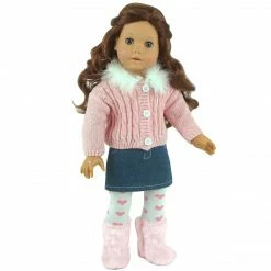 TeamsonUS Sophia's 3 Piece Feather Trim Sweater Outfit Set For 18'' Dolls, Pink