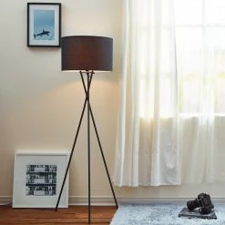 TeamsonUS Teamson Home Cara 62" Modern Metal Tripod Floor Lamp With Drum Shade, Black