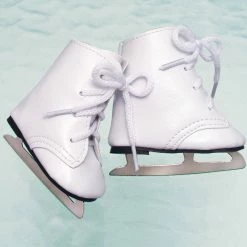 TeamsonUS Sophia's Faux Leather Ice Skates With Ties For 18" Dolls, White Kids