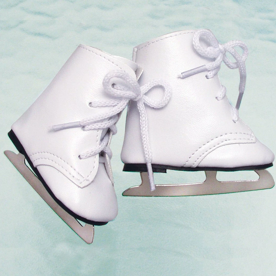 TeamsonUS Sophia's Faux Leather Ice Skates With Ties For 18" Dolls, White Kids