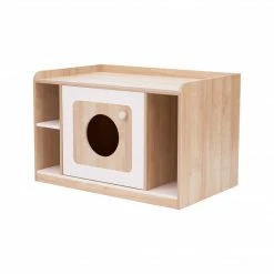 TeamsonUS Teamson Pets Daisy Mixed Wood Cat Litter Box Enclosure Storage Bench, Tan New