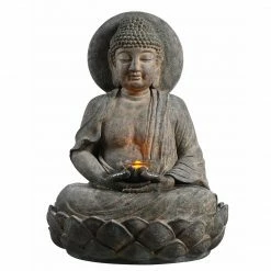 TeamsonUS Teamson Home Buddha Outdoor Waterfall Fountain With LED Lights, Gray